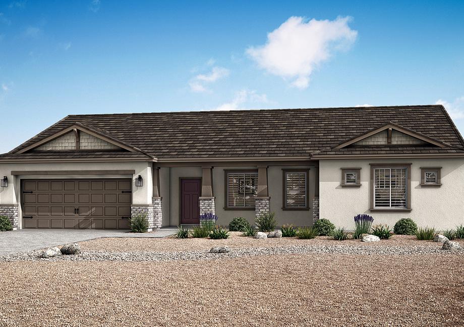 The La Jolla plan has a stucco and brick exterior.