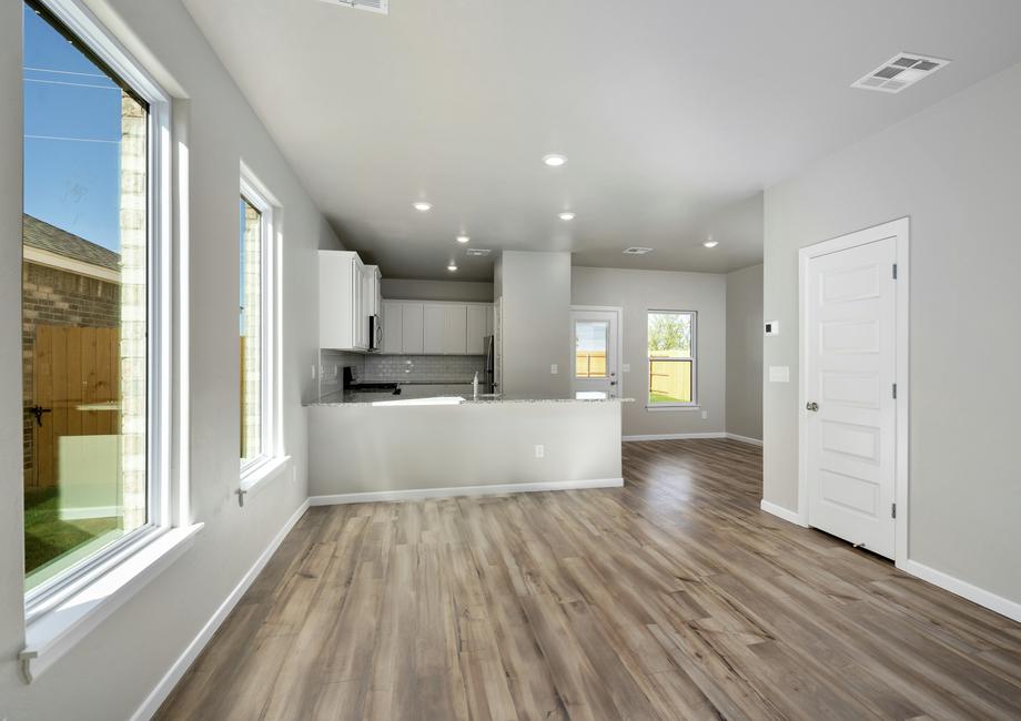 The family room of the Sudan sits right off of the kitchen.