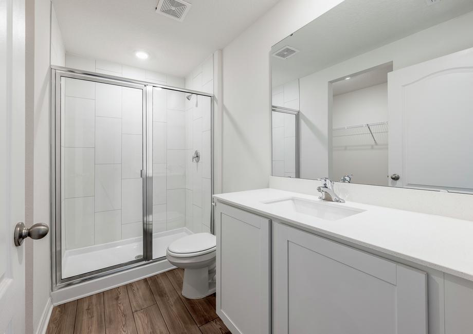 The master bathroom has a nice walk-in shower.