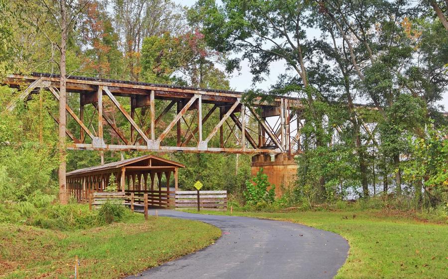 A scenic view of the Catawba River from the Riverwalk trail on the Carolina Thread Trail, part of 250 acres of public recreation amenities in the Riverwalk community, Rock Hill, South Carolina.