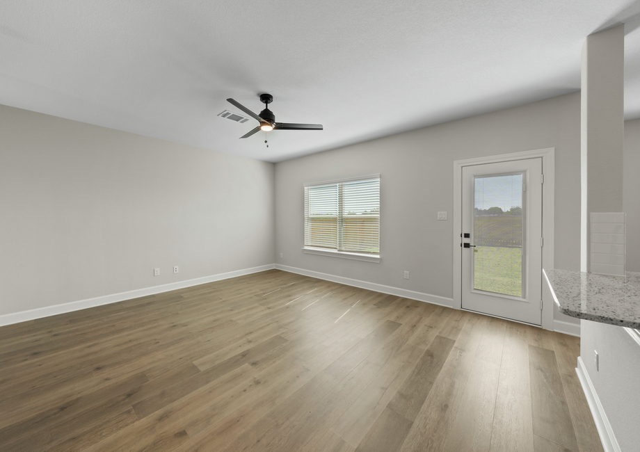 The large windows in the family room let in great, natural light.