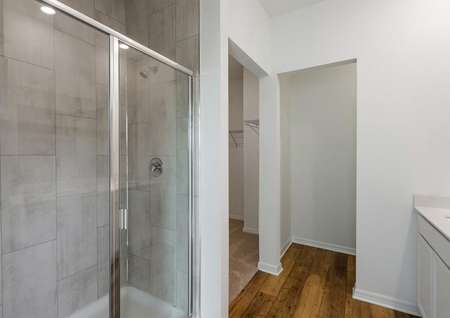 The master bathroom has a spacious walk in shower