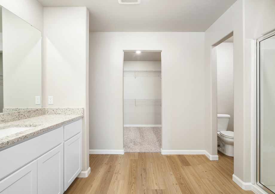 The spacious master bathroom connects to your walk-in closet.