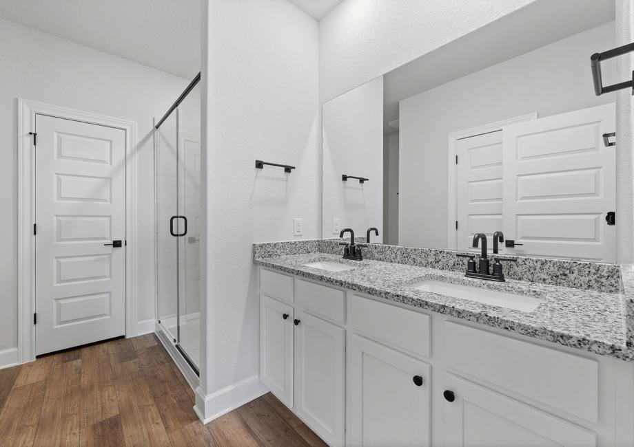 <p>Luxurious master bathroom including upgraded dual sink vanity and walk-in shower.</p>