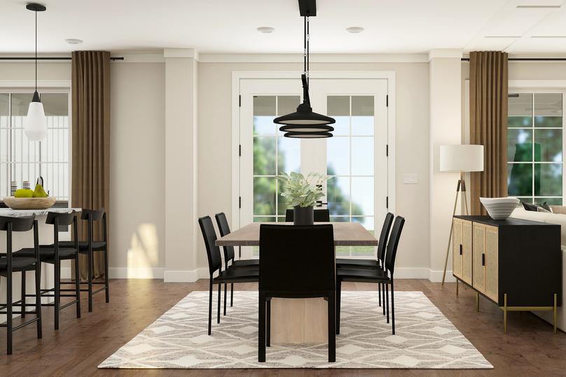 Rendering of dinning room with a
  six-person table.