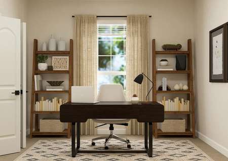 Rendering of a bedroom converted into a
  home office.