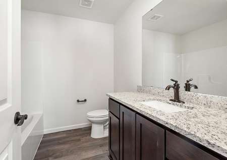 The guest bathroom has a spacious vanity