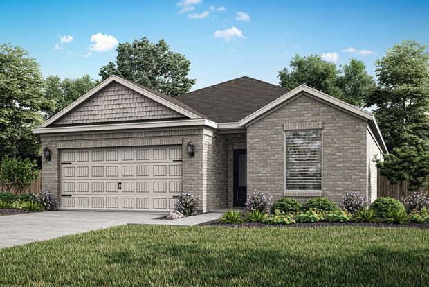 The Maple is a beautiful one-story home with a brick exterior.