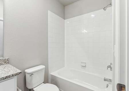 The secondary bathroom includes a shower-tub combo.