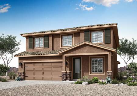 The Victoria is a beautiful two story home with stucco.
