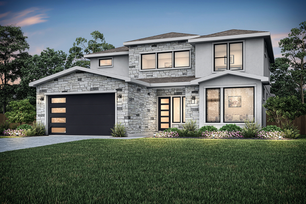 Exterior dusk elevation rendering of the Reading.