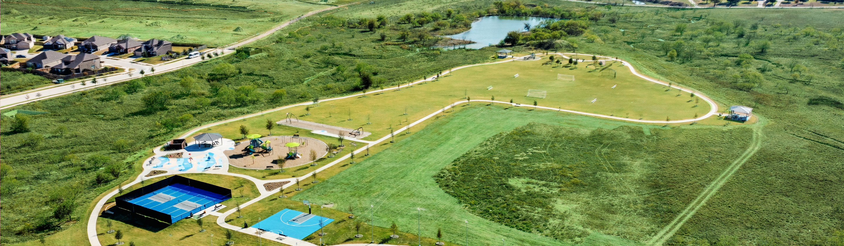Aerial photo of the beautiful park at Vista Wes. 