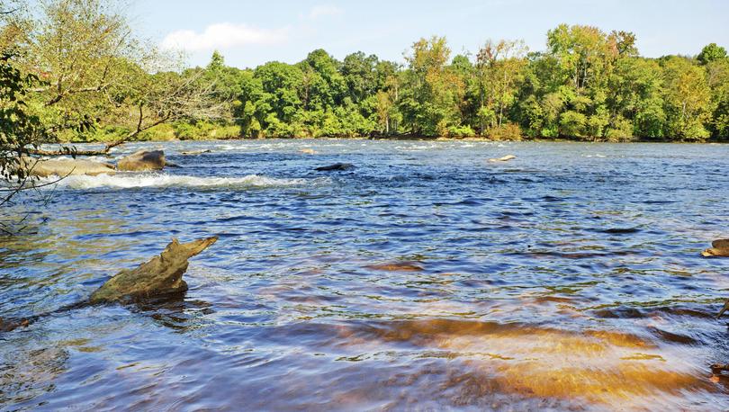 A scenic view of the Catawba River from the Riverwalk trail on the Carolina Thread Trail, part of 250 acres of public recreation amenities in the Riverwalk community, Rock Hill, South Carolina.