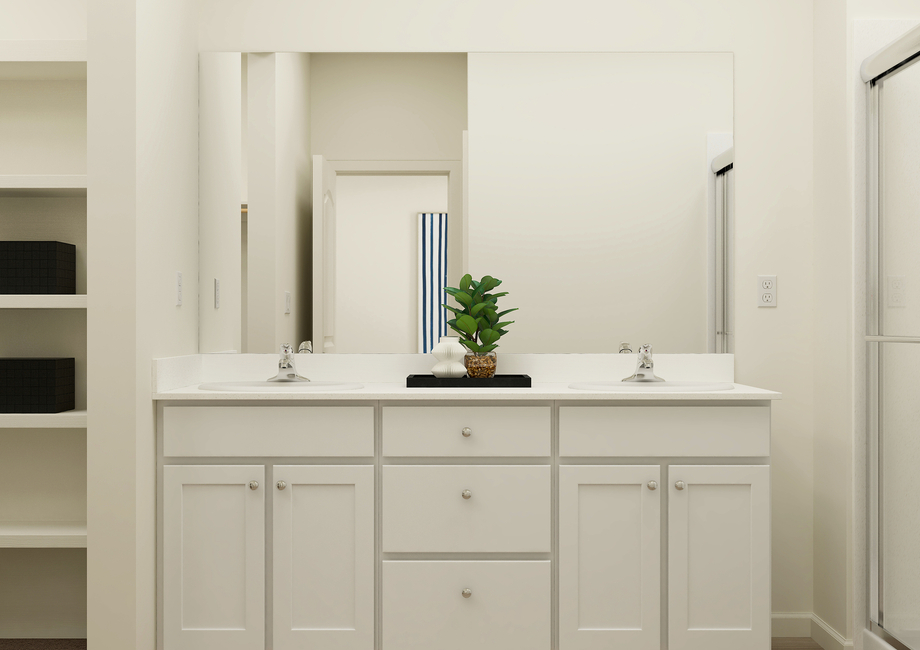 The master bath rendering has a large dual sink vanity.