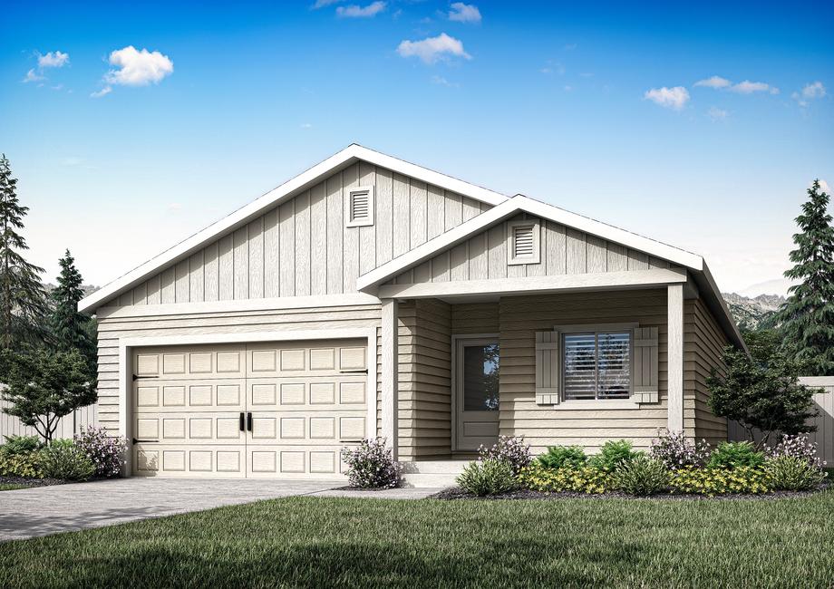 Rendering of the Glenwood plan with a covered front porch.