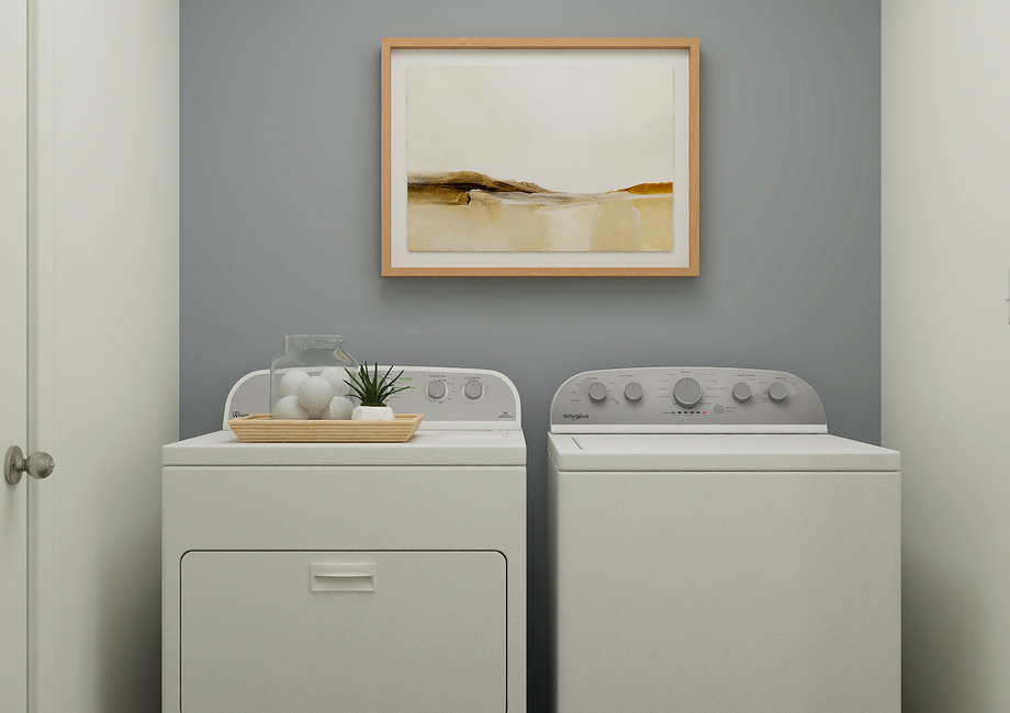 Rendering of laundry room showing a  washer and dryer.