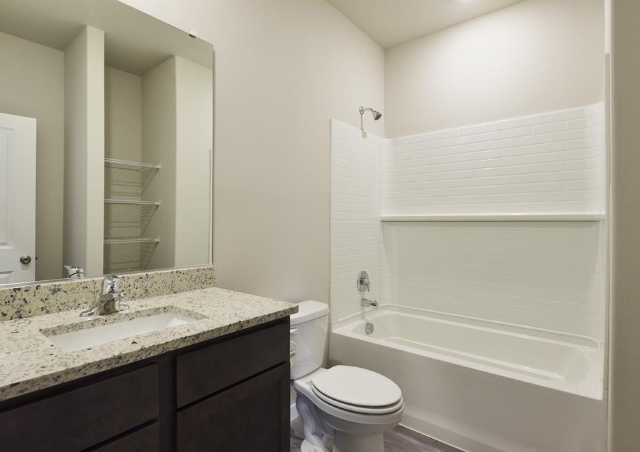 The master bathroom has a tub/shower combo.