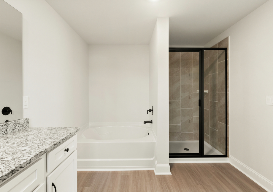 Master bedroom with glass-enclosed shower