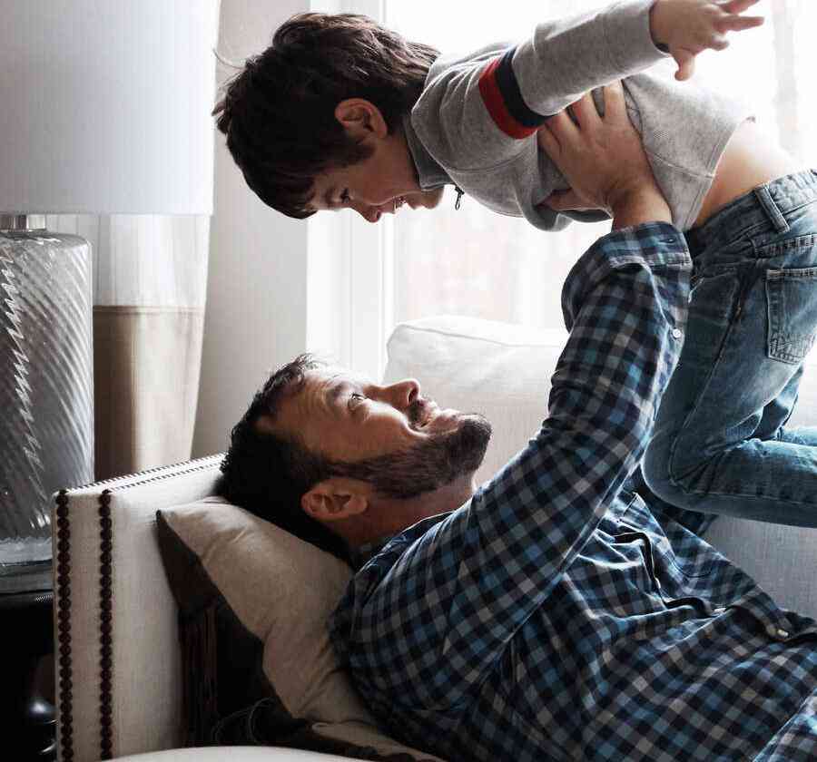 Family time on couch in living room