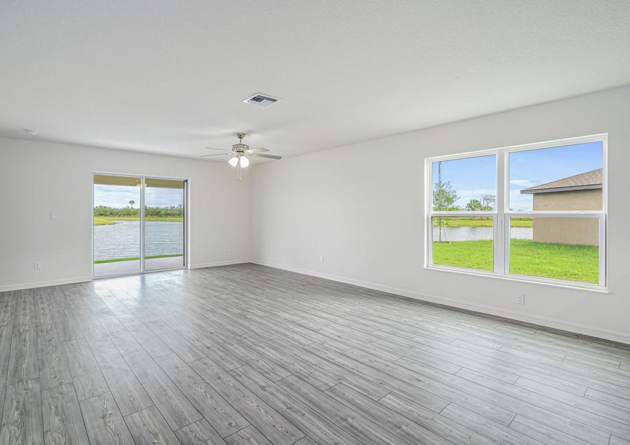 Sliding doors in the family room lead to a beautiful back patio