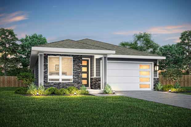 Rendering of the Columbia elevation at dusk.