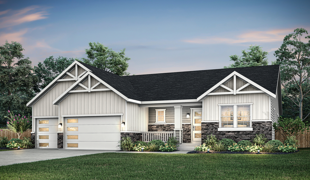 The Telluride is a beautiful one story plan with a siding exterior and stone detailing.
