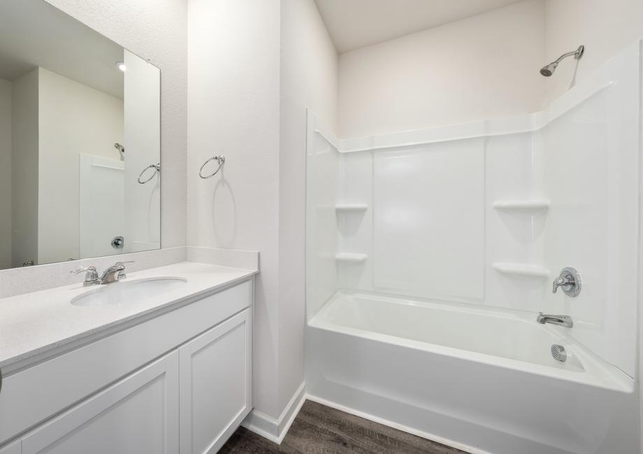The secondary bathroom includes a dual shower and bathtub