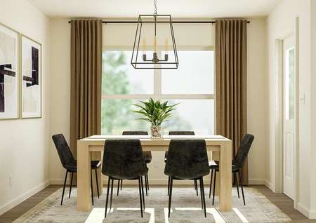 Rendering of the Blanco's dining area
  featuring a table and chairs.