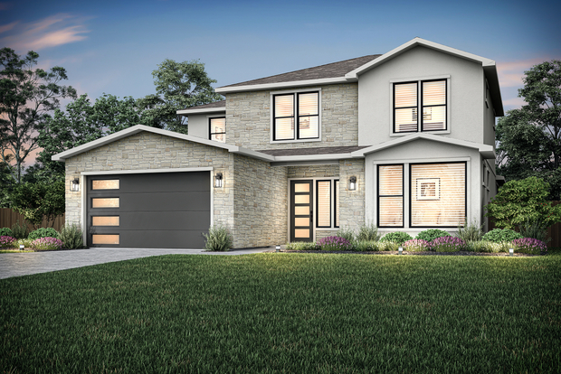 Exterior dusk elevation rendering of the Terry.