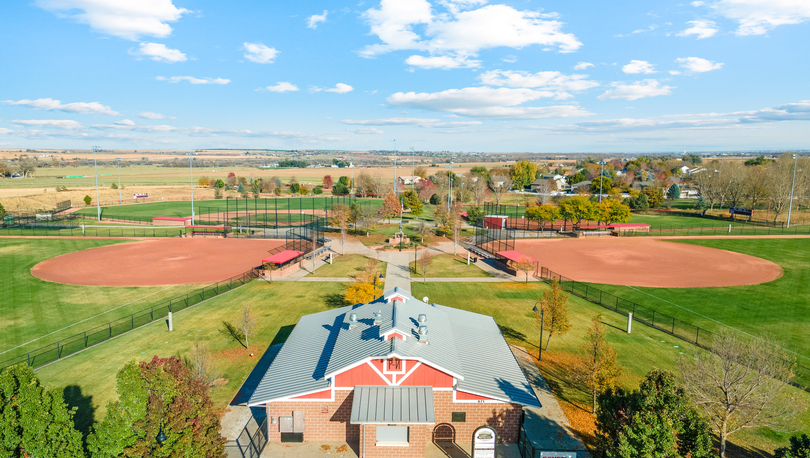 Sports complex with baseball fields and facility.