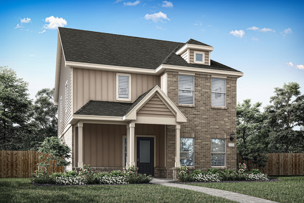 The Camellia is a gorgeous, two-story home with a brick and siding exterior.
