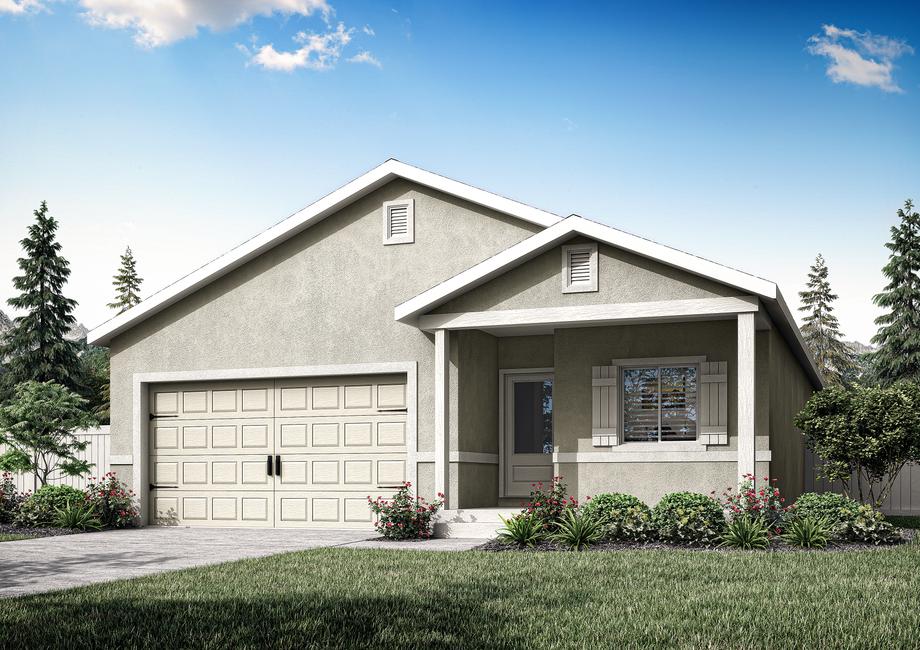 Rendering of the Glenwood plan with a stucco exterior.