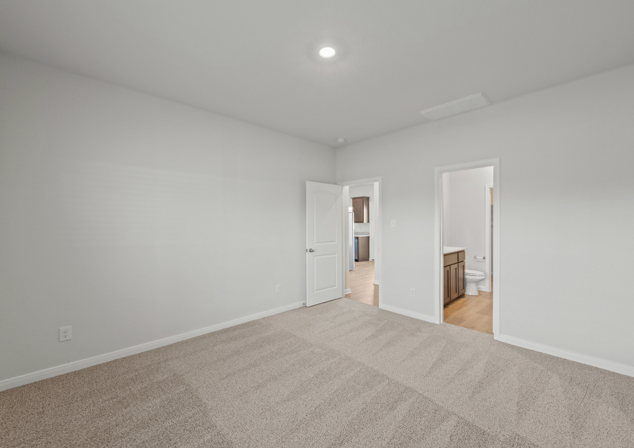The master suite has a large bedroom, en-suite bathroom and walk-in closet.
