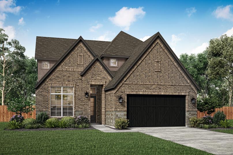 The Welch plan offers a beautiful brick and stone exterior.