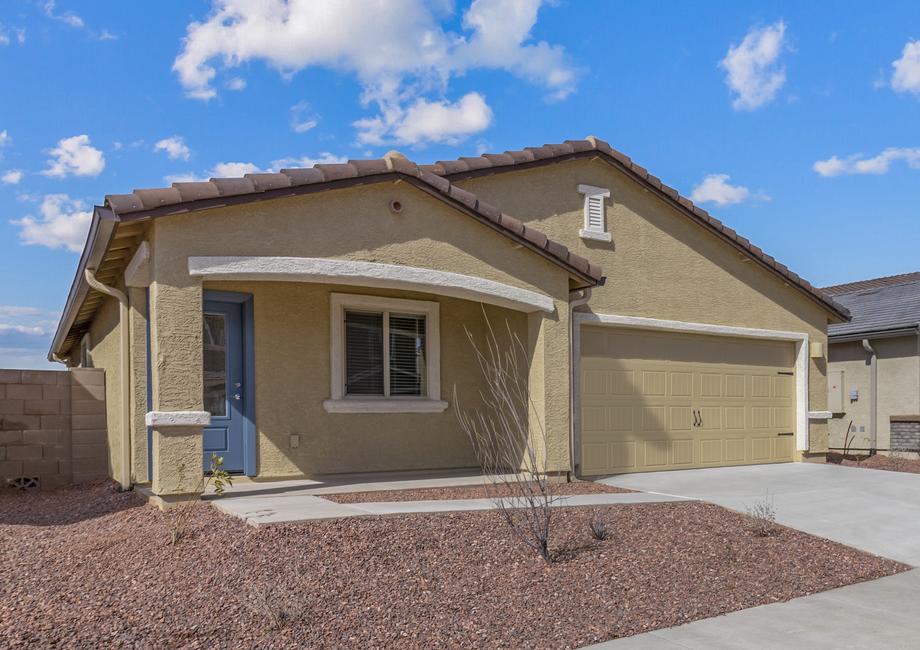 Angled exterior of the Taos with a covered front porch.