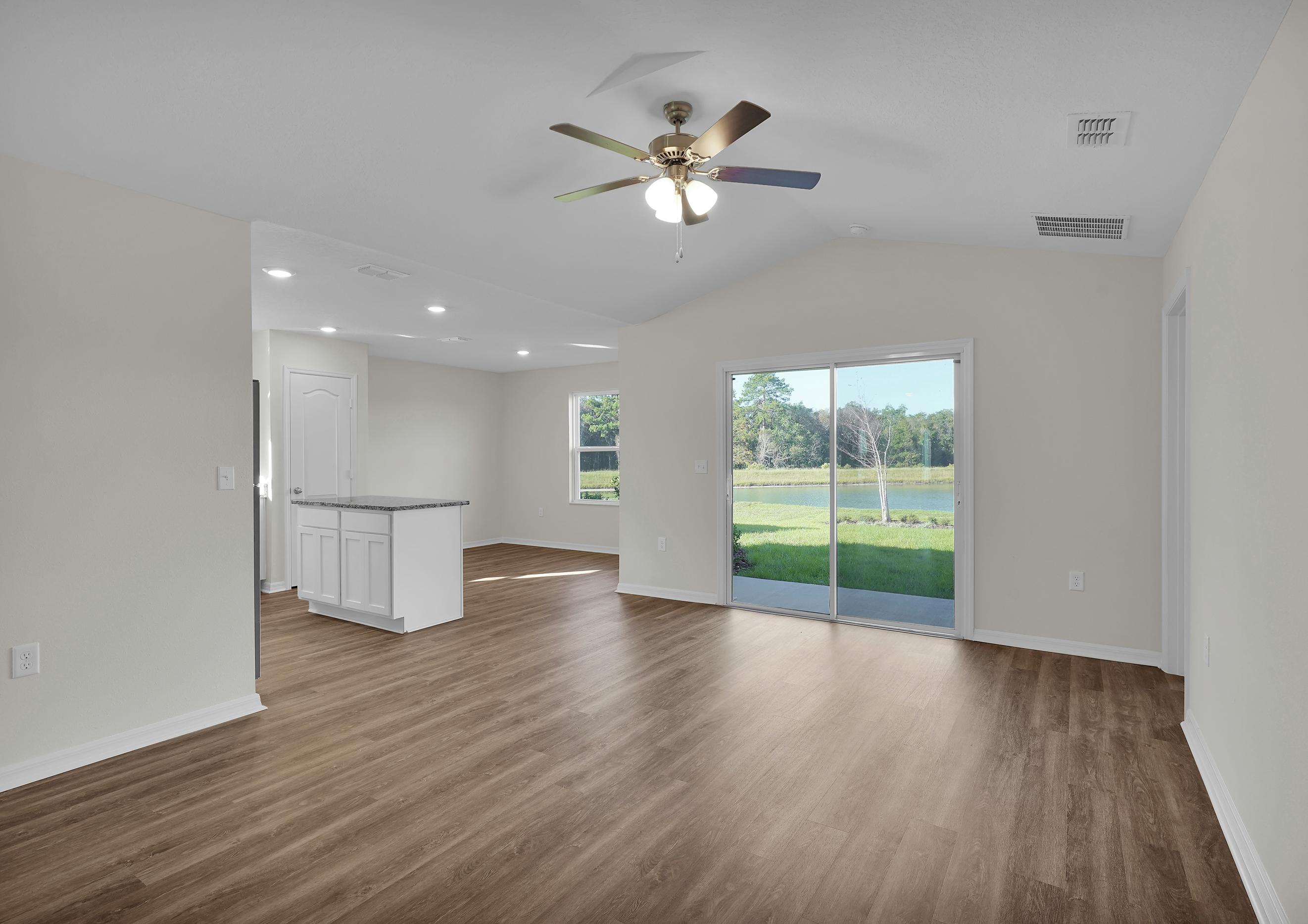 Move freely between the family room and kitchen