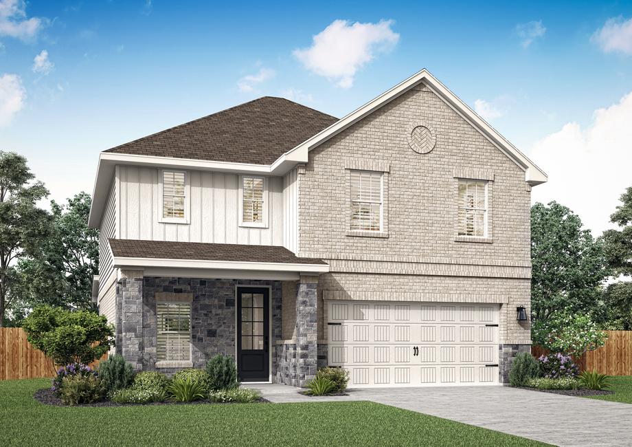 Rendering of the two-story Shelby with a covered front porch.
