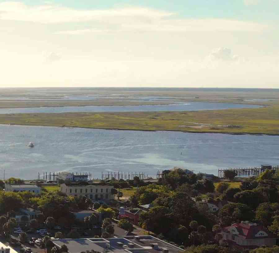 Aerial shot of Ameila Island and the Amelia River