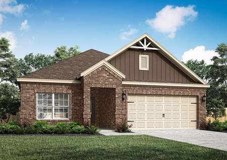 A rendering of a home with a two-car garage