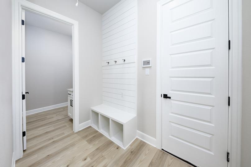 Mudroom with a built-in storage bench.