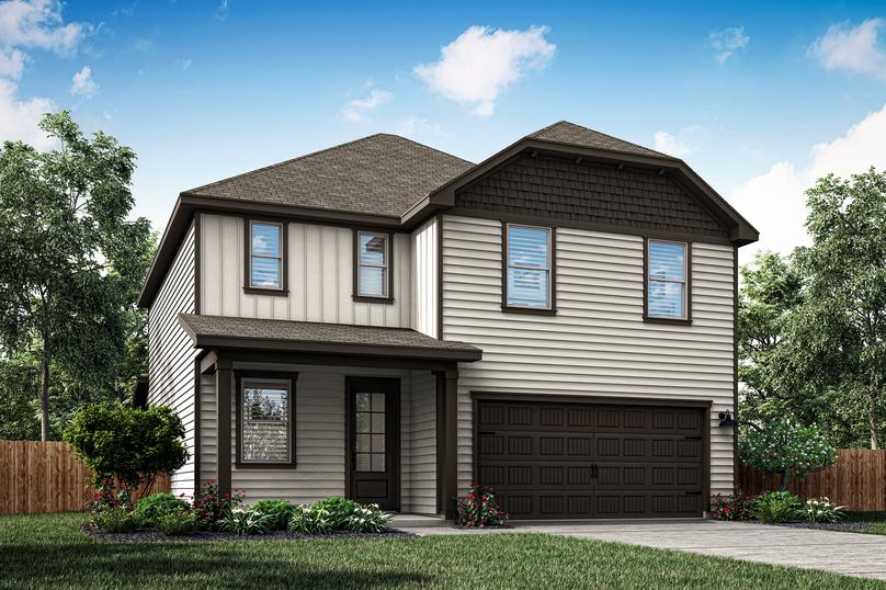 Rendering of the four-bedroom Shelby plan with a covered front porch.