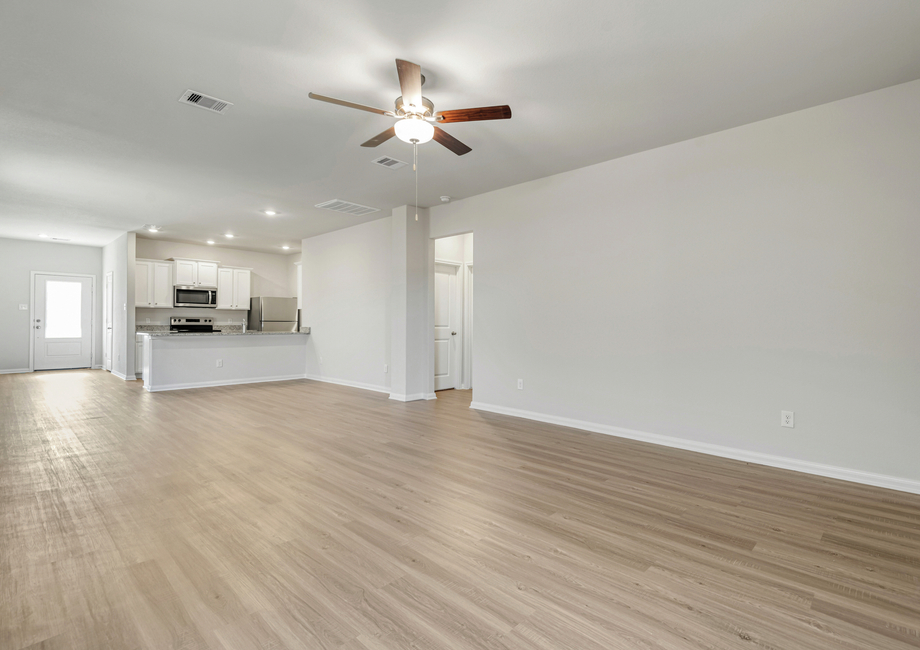 The kitchen overlooks the family room