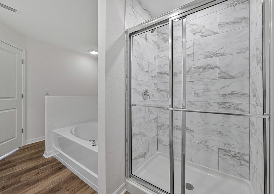 A walk-in shower and a tub in the master bathroom