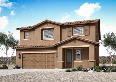 The Redondo is a beautiful two story home with stucco.