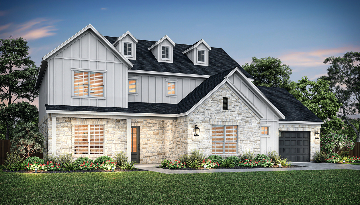 Dusk exterior elevation of the Newton B.