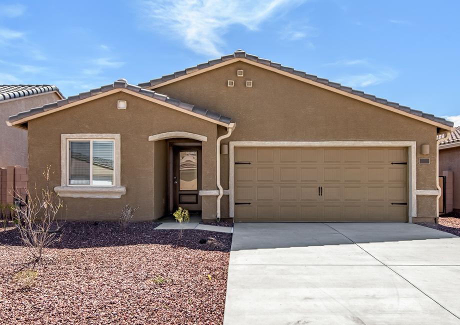 The Amado by LGI Homes has a covered front porch and a two-car garage