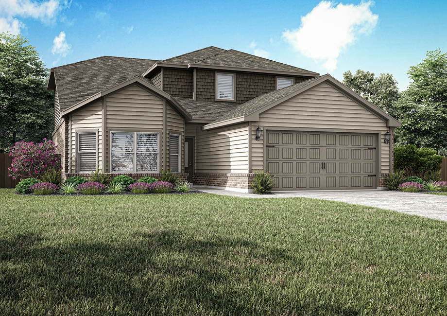 The Gideon is a beautiful, two-story siding home with brick detailing.