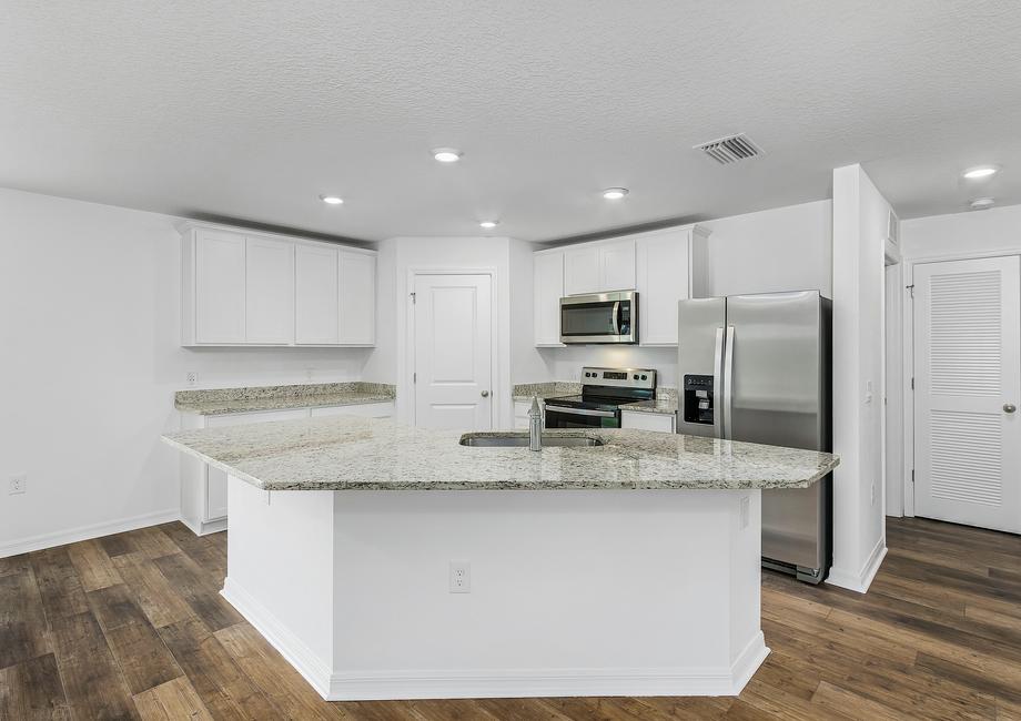 A large kitchen island perfect for hosting.