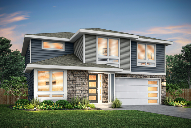 Rendering of the Mercer elevation at dusk.