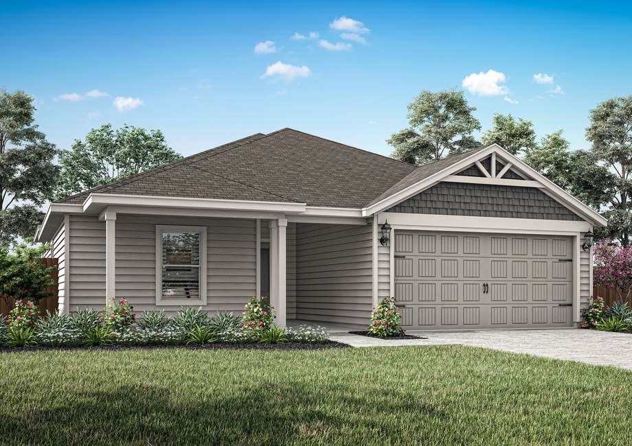 The Collin is a gorgeous one-story floor plan with a siding exterior, covered front porch and a two-car garage.
